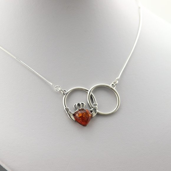 Sterling silver necklace with natural Baltic amber, heart silver necklace - Picture 7 of 16